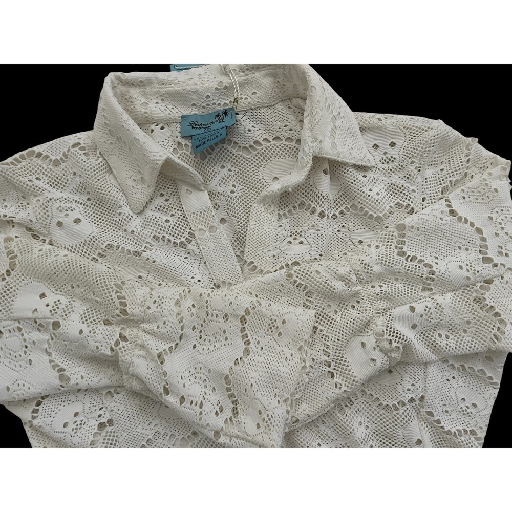 Letarte Handmade Quarter Sleeve Button Down  White Dainty Skulls Size S edgy